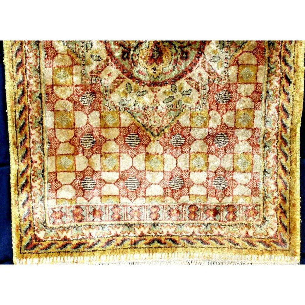 Prayer Rug Long Brown Rectangle Muslim Middle East Wall Hanging Fringe Velour